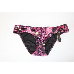 Victorias Secret Black Purple Floral Brazil Bikini Bottom Swimwear Beach Med NWT